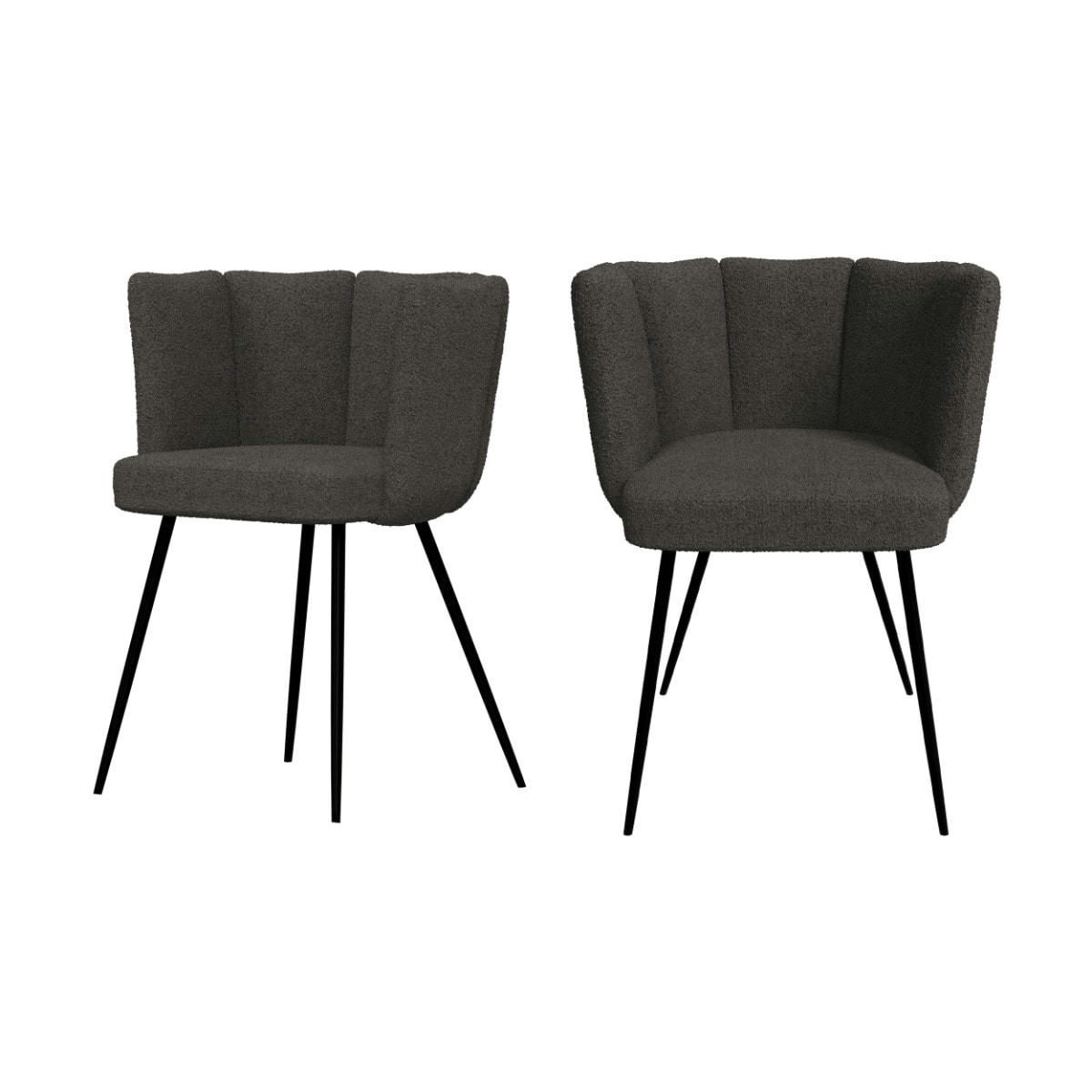 COSETTE - Chaise en tissu bouclé gris foncé et pieds en métal (lot de 2)