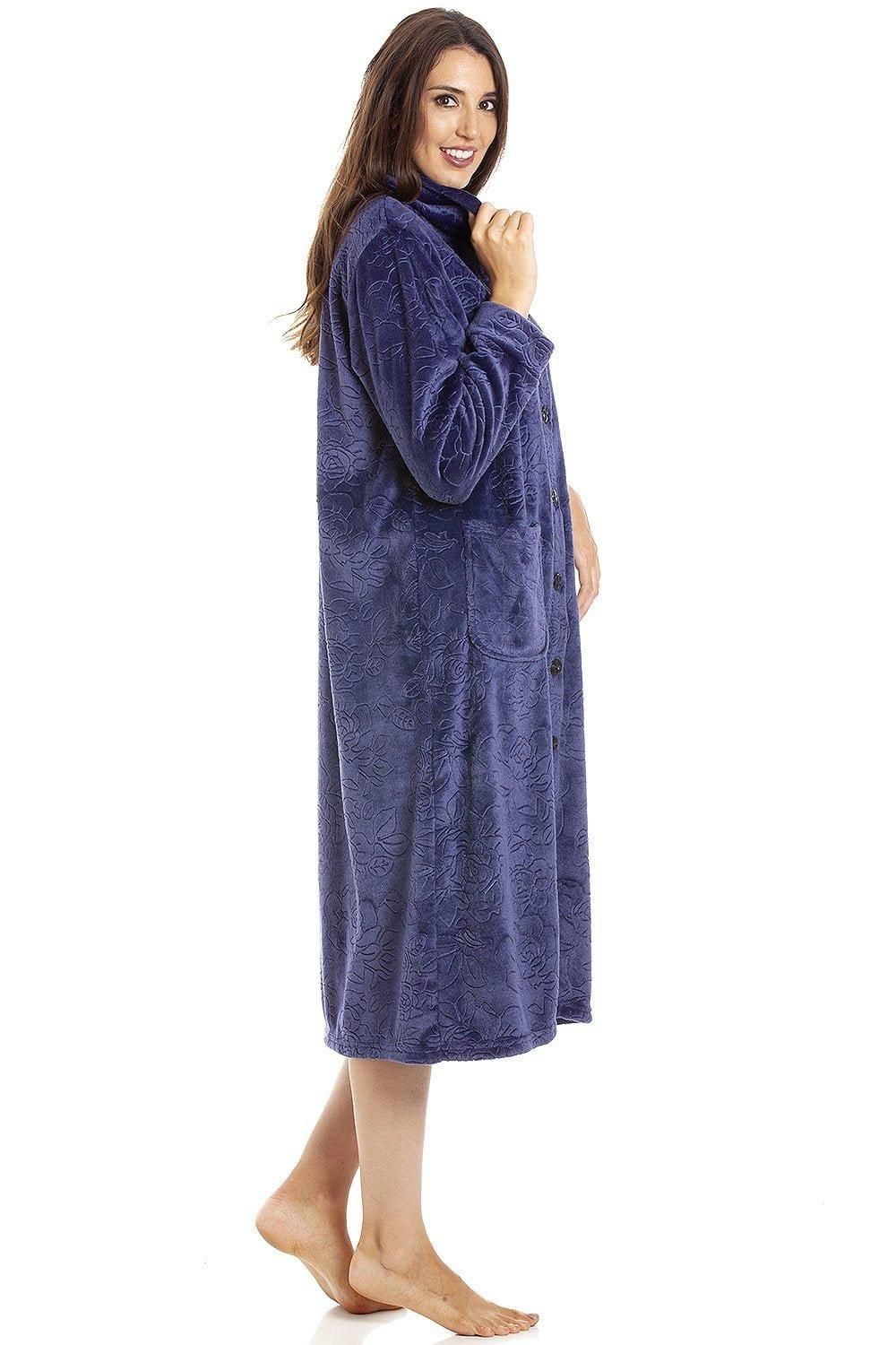 Camille Supersoft Classic Rose Embossed Button Up Housecoat