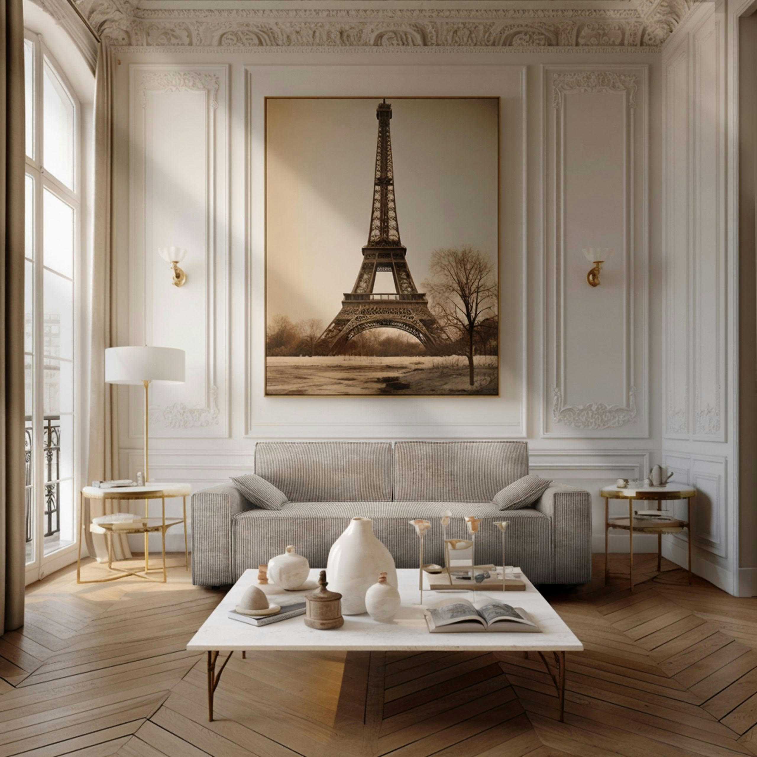 DURIF - Canapé droit convertible 3 places en velours côtelé grège