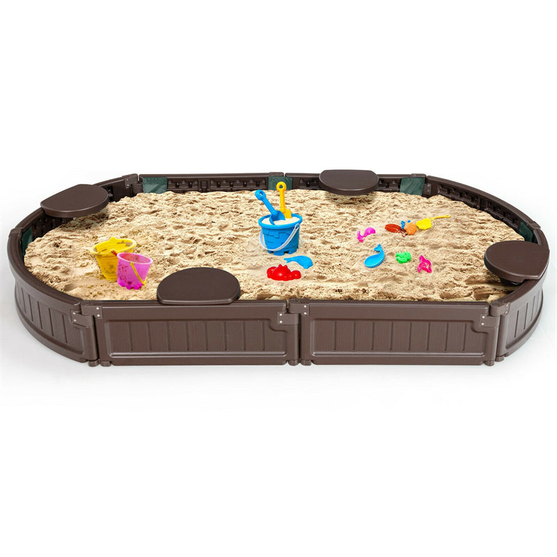 Kids Outdoor Playset Sandbox with Detachable Corner Seats Bottom Liner Dust Cover
