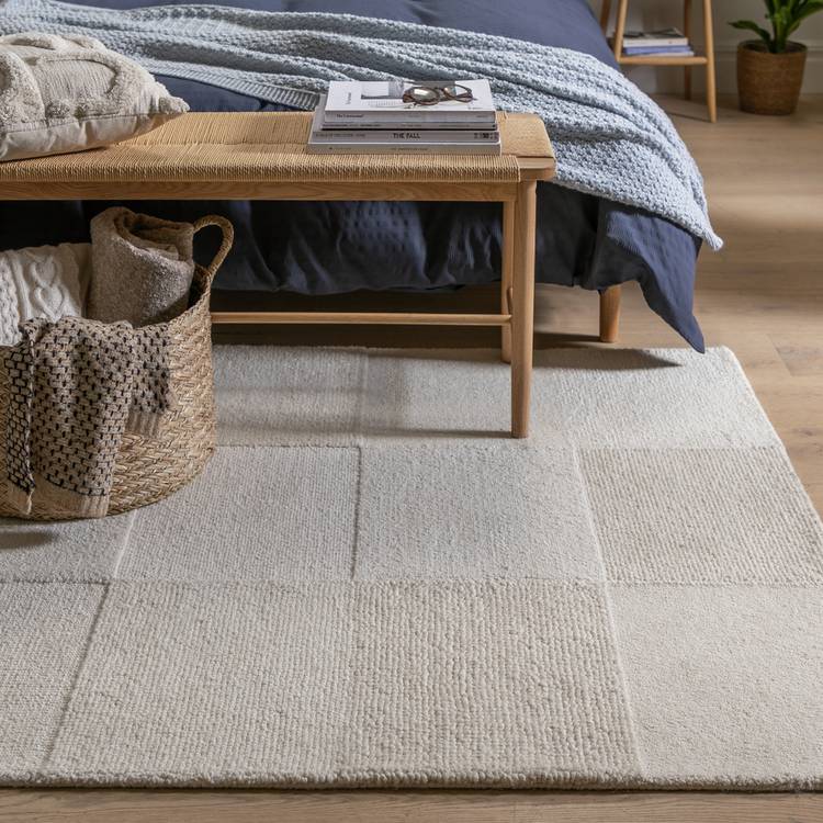 Habitat Checkerboard Natural Wool Cut Pile Rug - 120x170cm