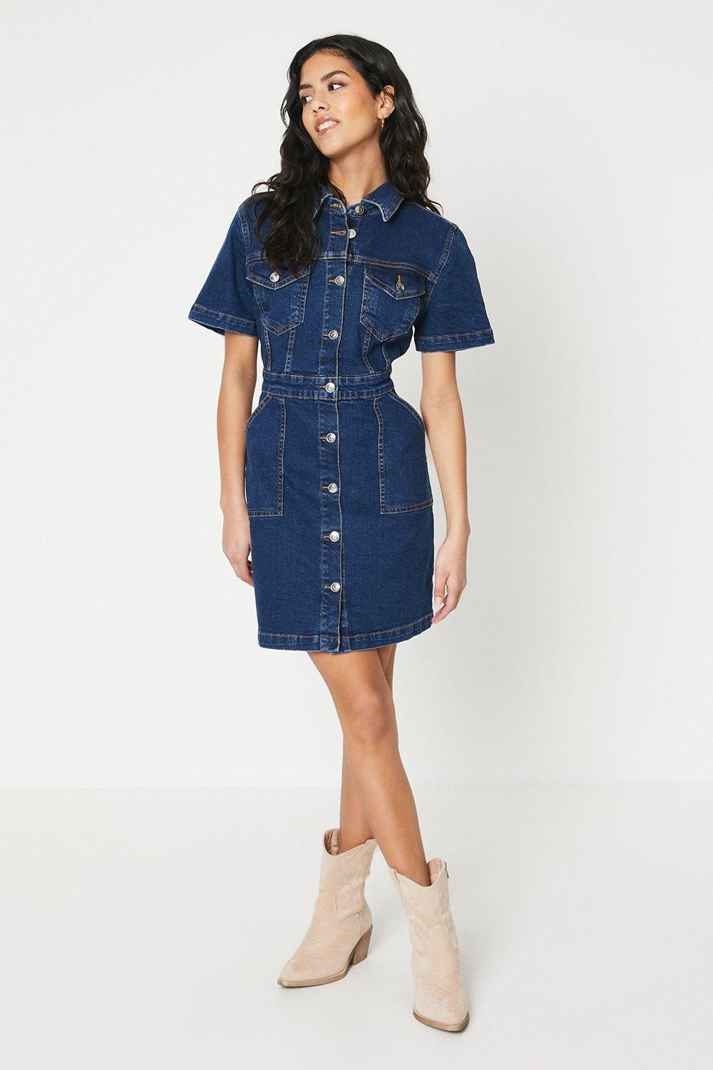 Dorothy Perkins Petite Denim Short Sleeve Mini Dress