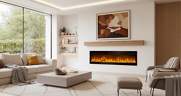 CHEMIN'ARTE - Cheminée électrique Encastrable Elysée 3XL 152 cm Effet Flammes LED, Chauffage programmable, Télécommande