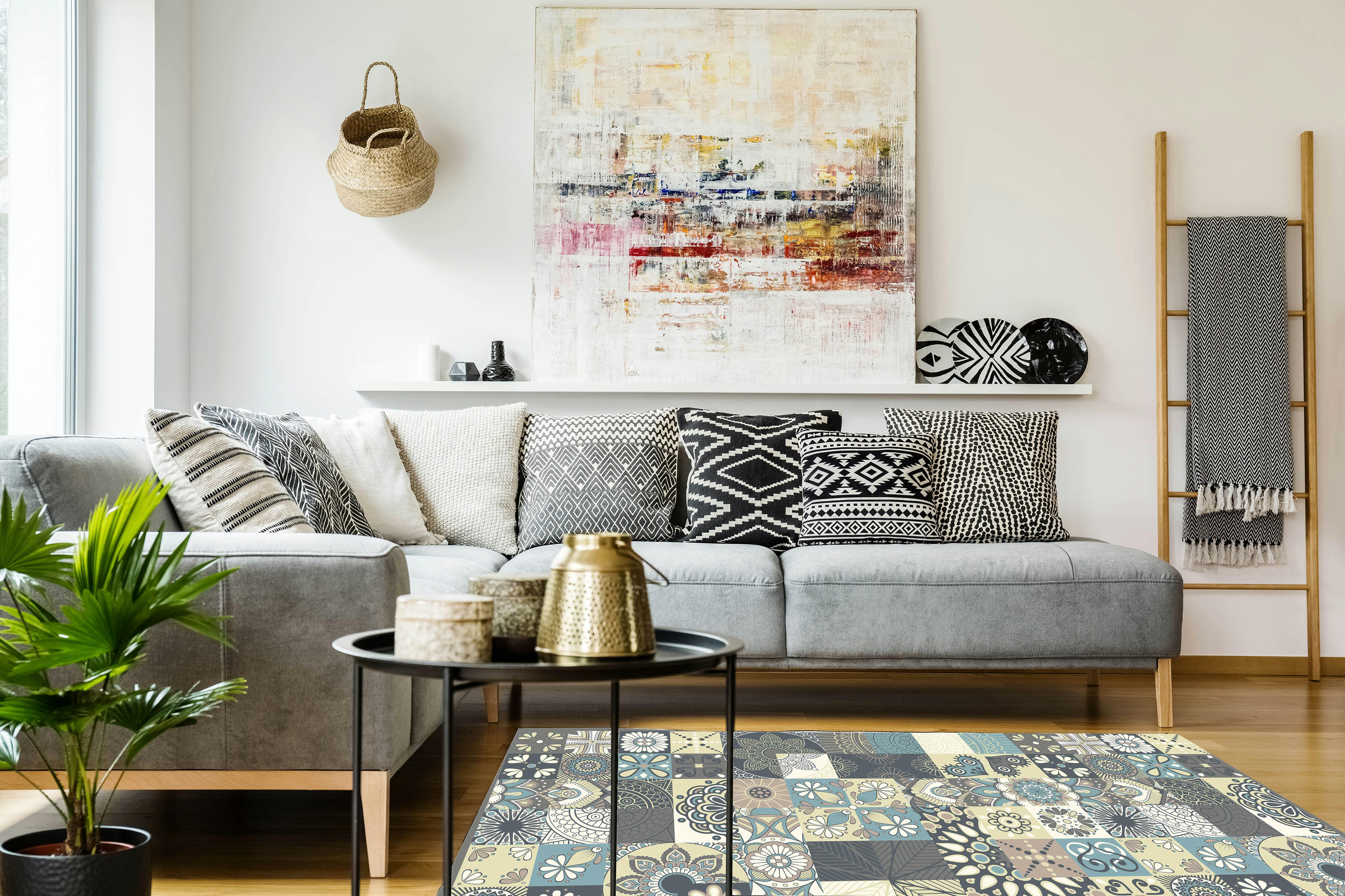 - Tapis vinyle carreaux ciments cuisine bleu 60x250cm