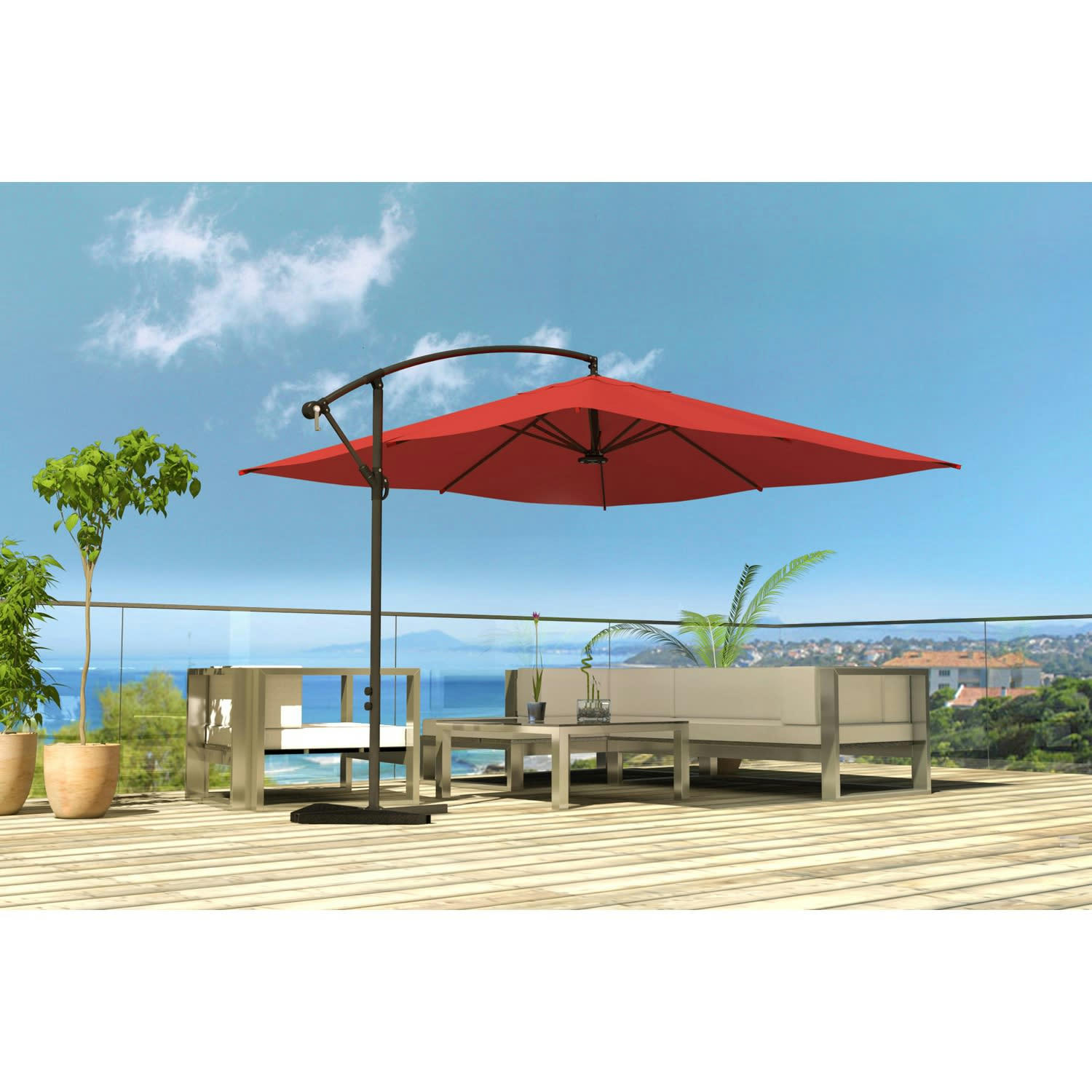 SOLENZARA - Parasol déporté LED 3 x 3 m terracotta