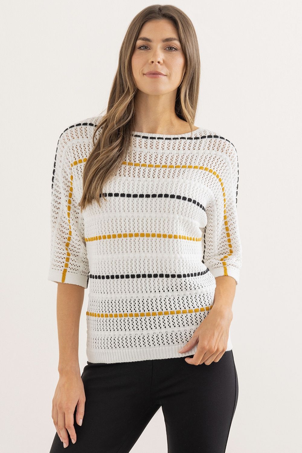 Klass. Striped Crochet Knit Top