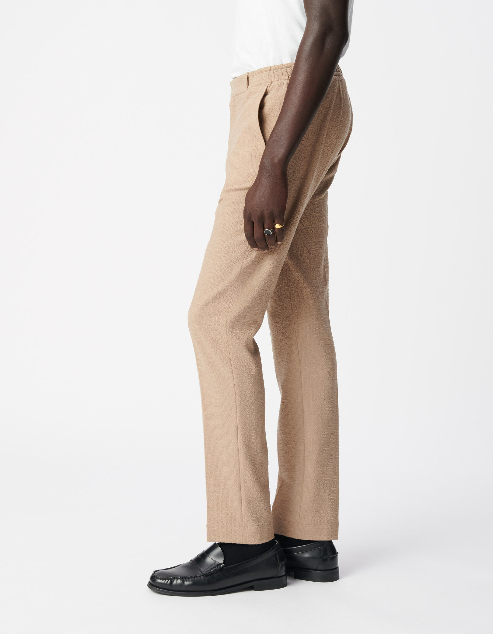 Pantalon de costume beige foncé seersucker Homme