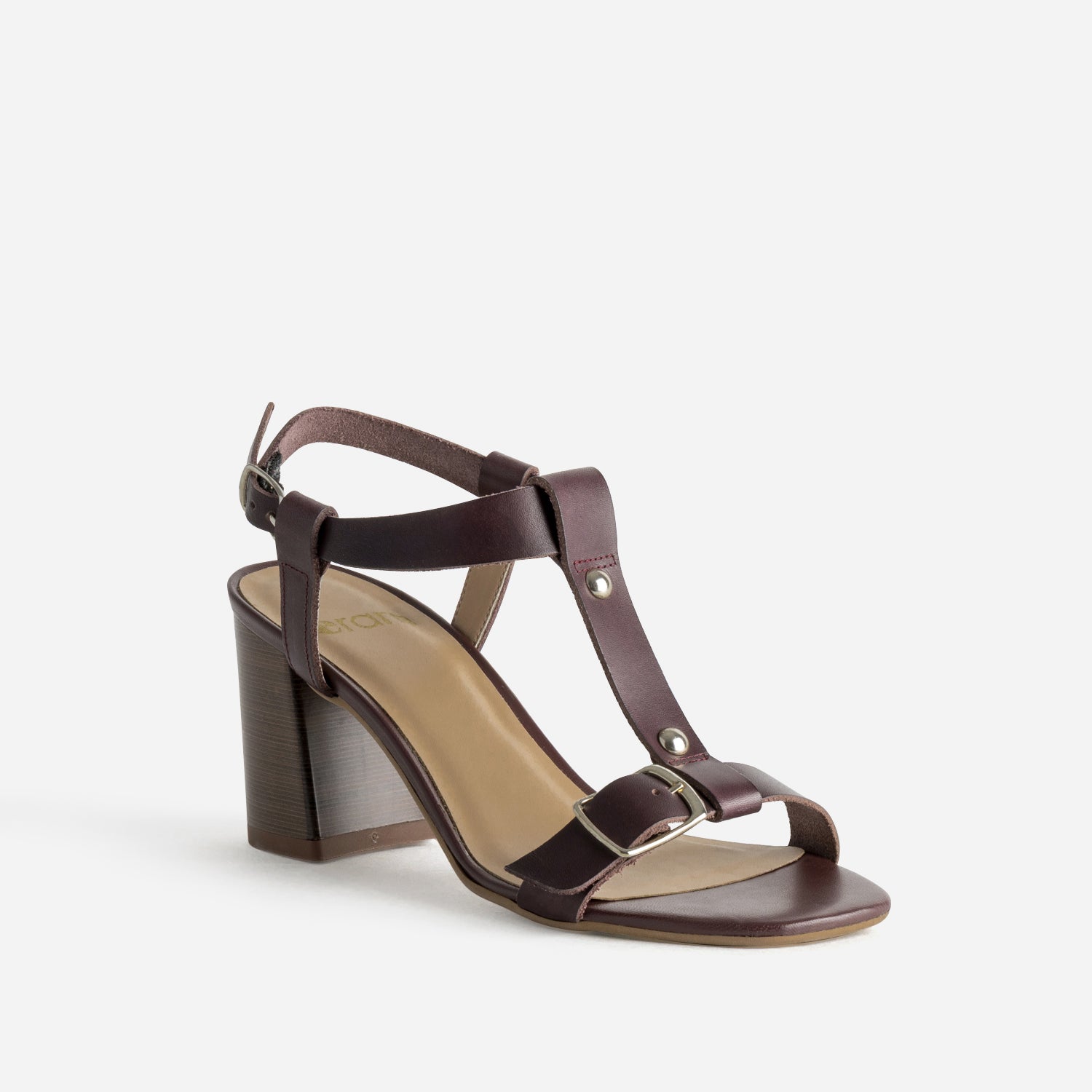 Sandale à talon bordeaux cuir bride en T