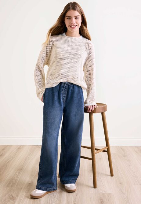 Older Girls White Open Stitch Knit Jumper