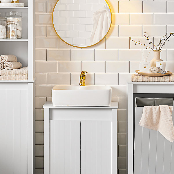 Meuble sous Lavabo de Salle de Bain avec 2 Portes, BZR101-W, SoBuy