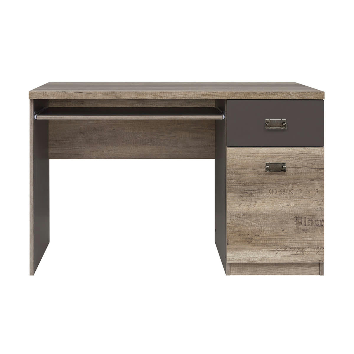 - Bureau 1 porte 1 tiroir stratifiés naturel et gris