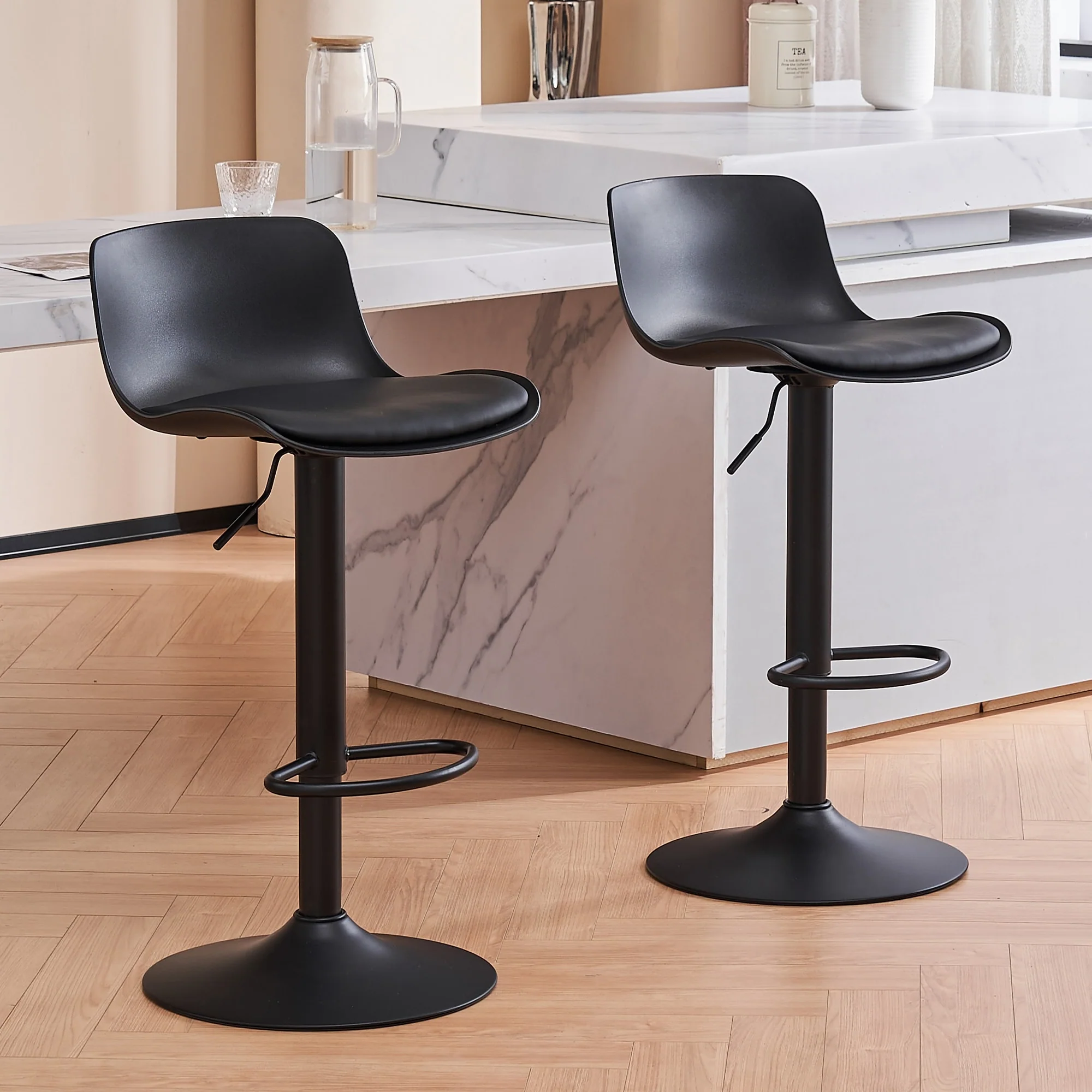 Modern Barstools Set of 2 Swivel Bar Chairs