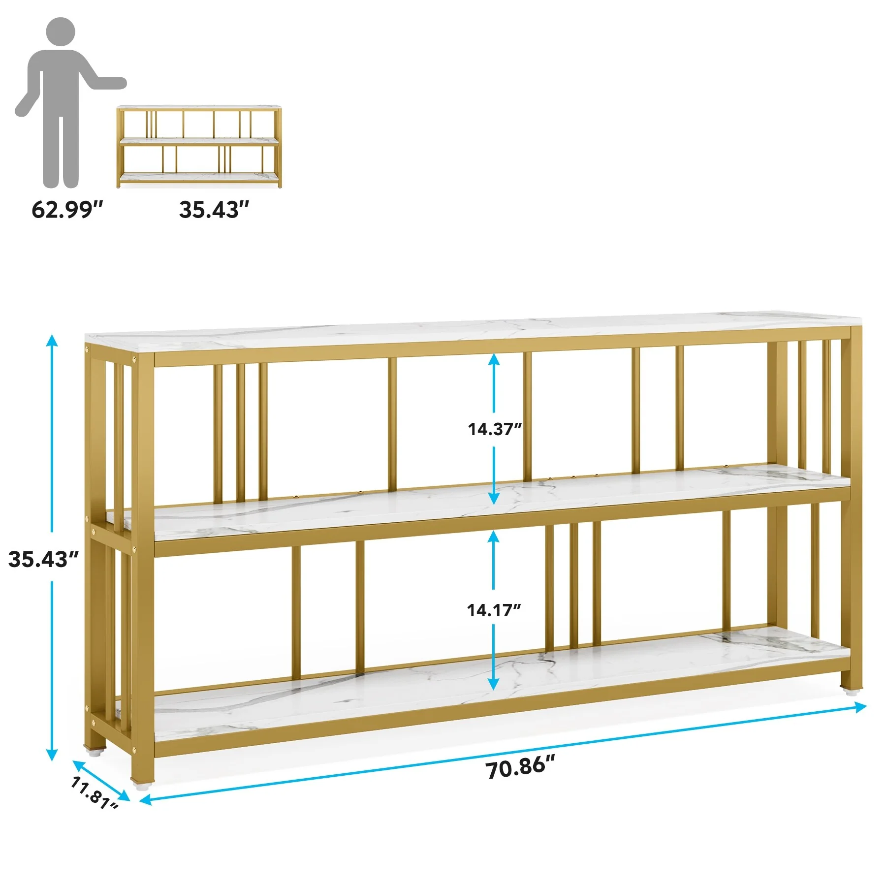 70.9 3 Tiers Console Table Narrow Long Sofa Table with Storage Shelves
