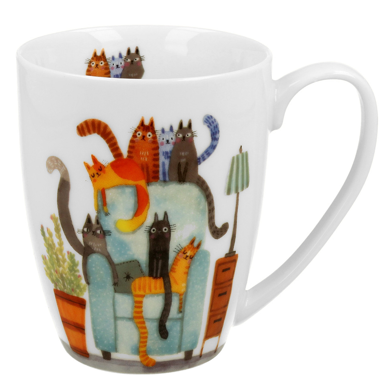 Kubek Koci Świat KOTY NA FOTELU porcelanowy kremowy 360 ml