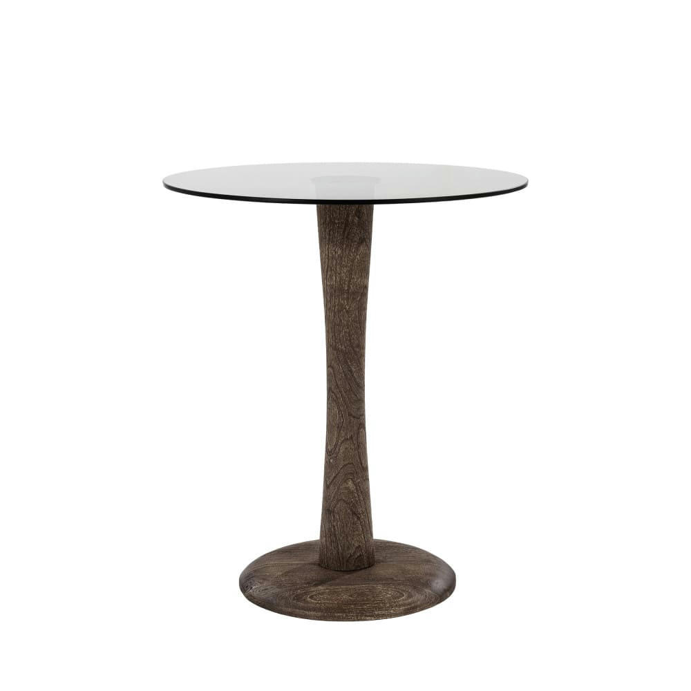 BOOGIE - Table d'appoint ronde en verre et bois de manguier D60cm bois foncé