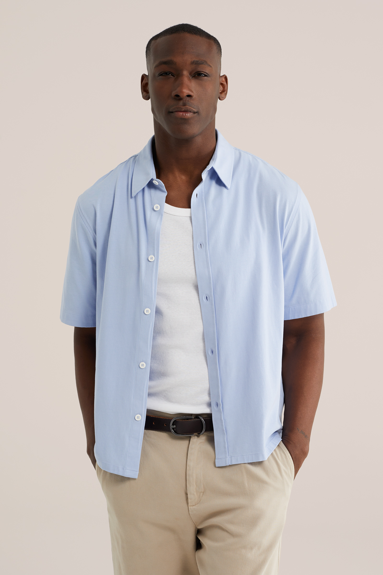 Heren regular fit jersey overhemd