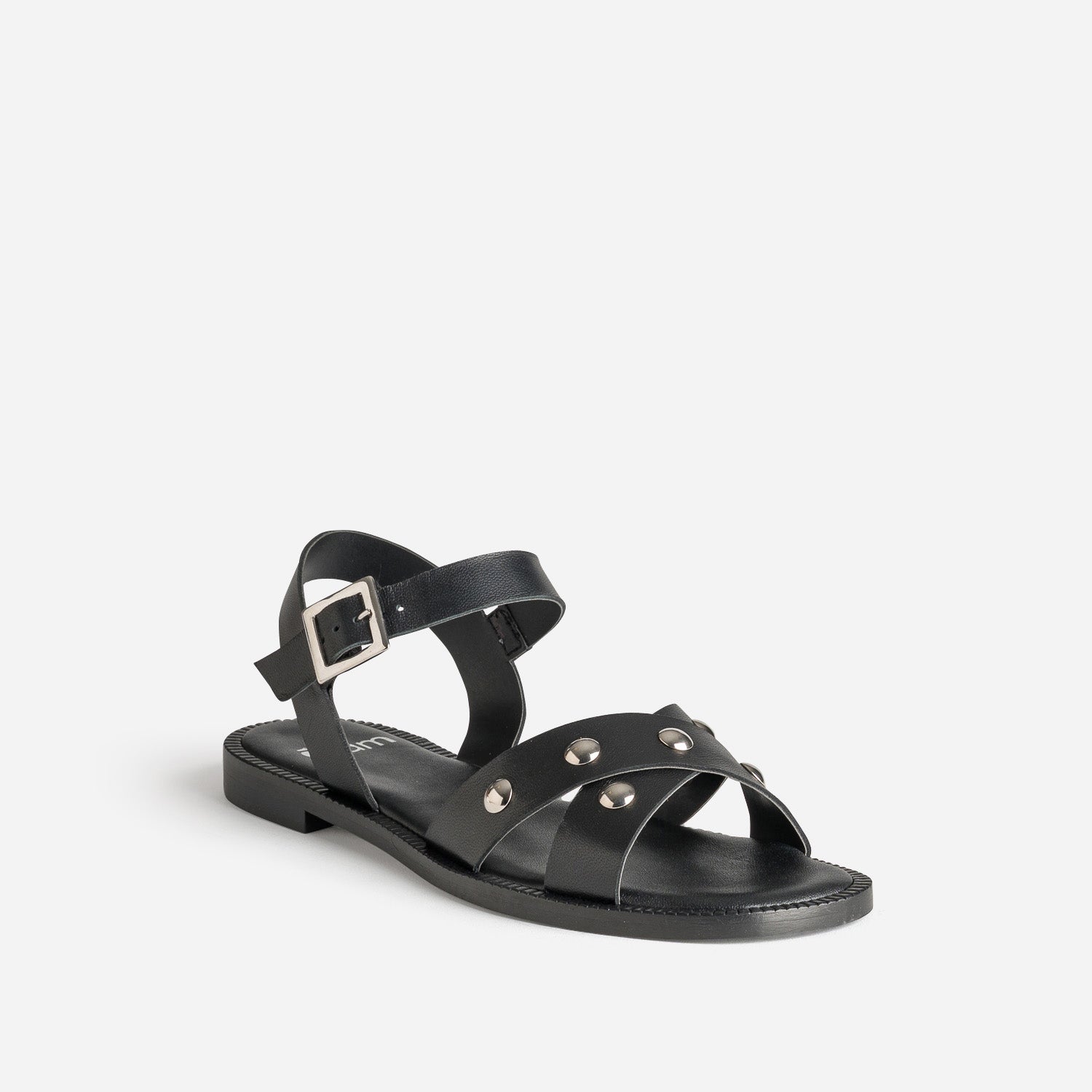 Sandale noire cuir décor clous