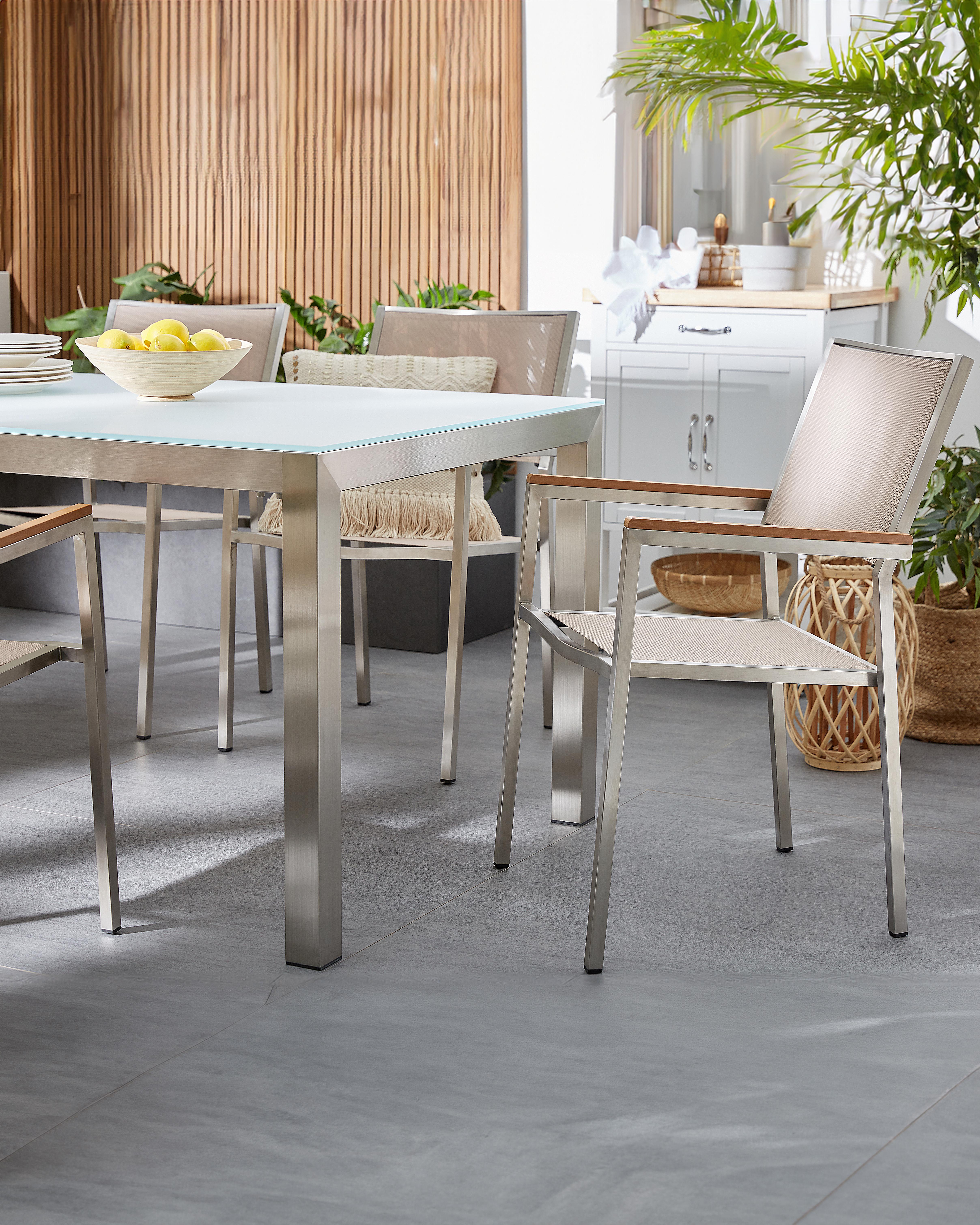 Set of 6 Garden Chairs GROSSETO Stainless Steel Beige