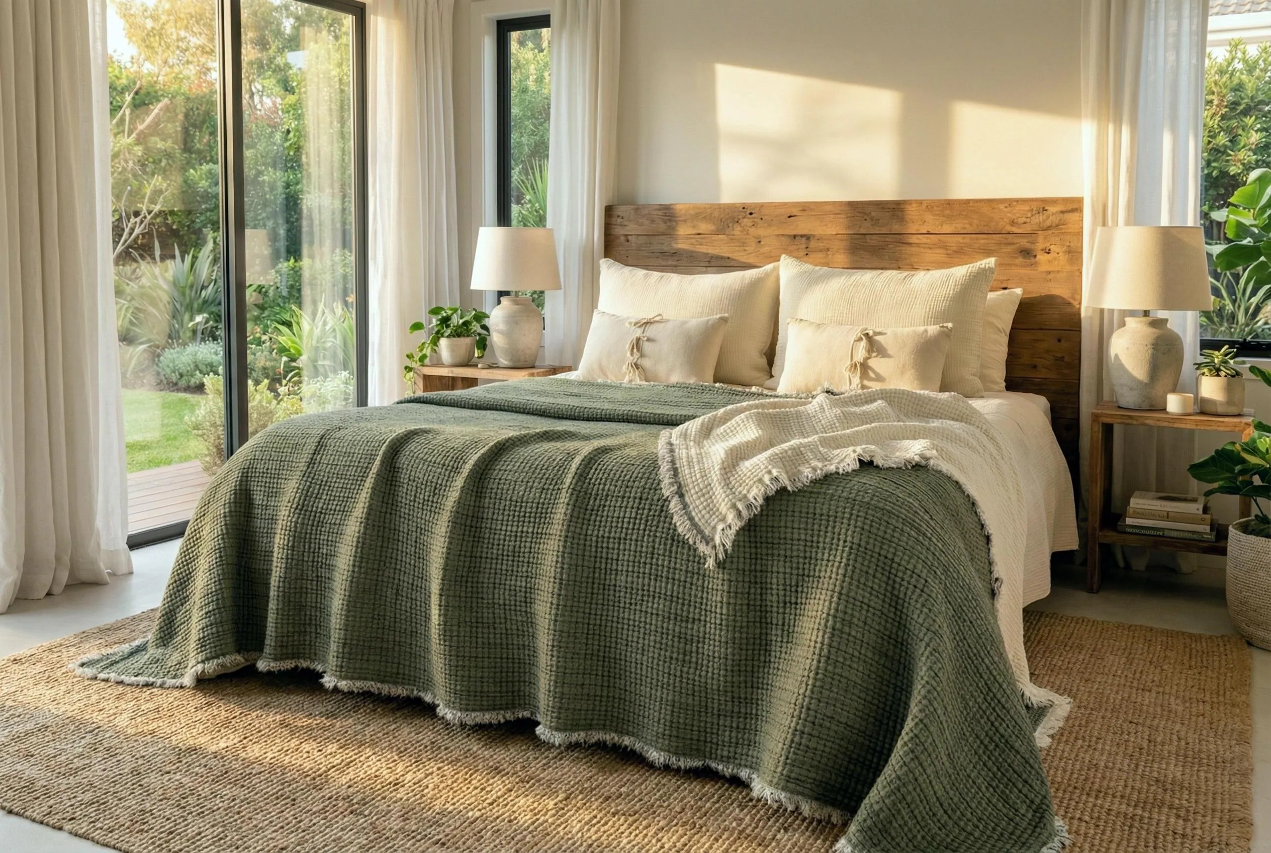 Organic Cotton Muslin Comforter, 8-Layer Thick and Extra Soft Quilt, Oversized King Bedspread