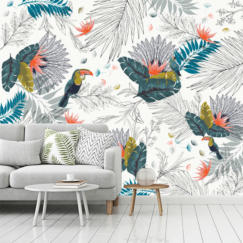 PARADISFALL - Papier Peint Panoramique L336xH270cm Multicolore Oiseaux