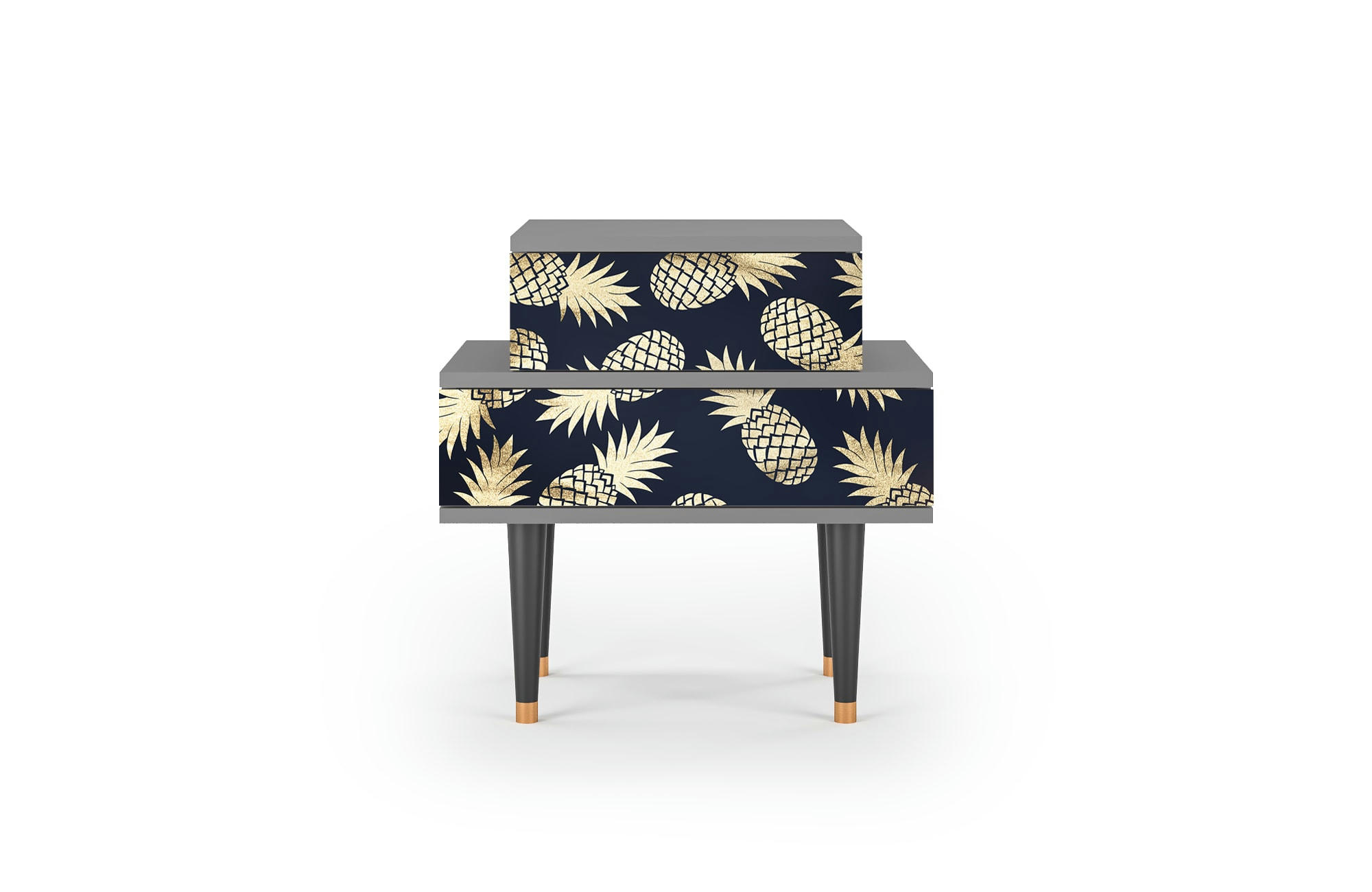 SUNNY PINEAPLE - Table de chevet bleu et jaune 2 tiroirs L 58 cm