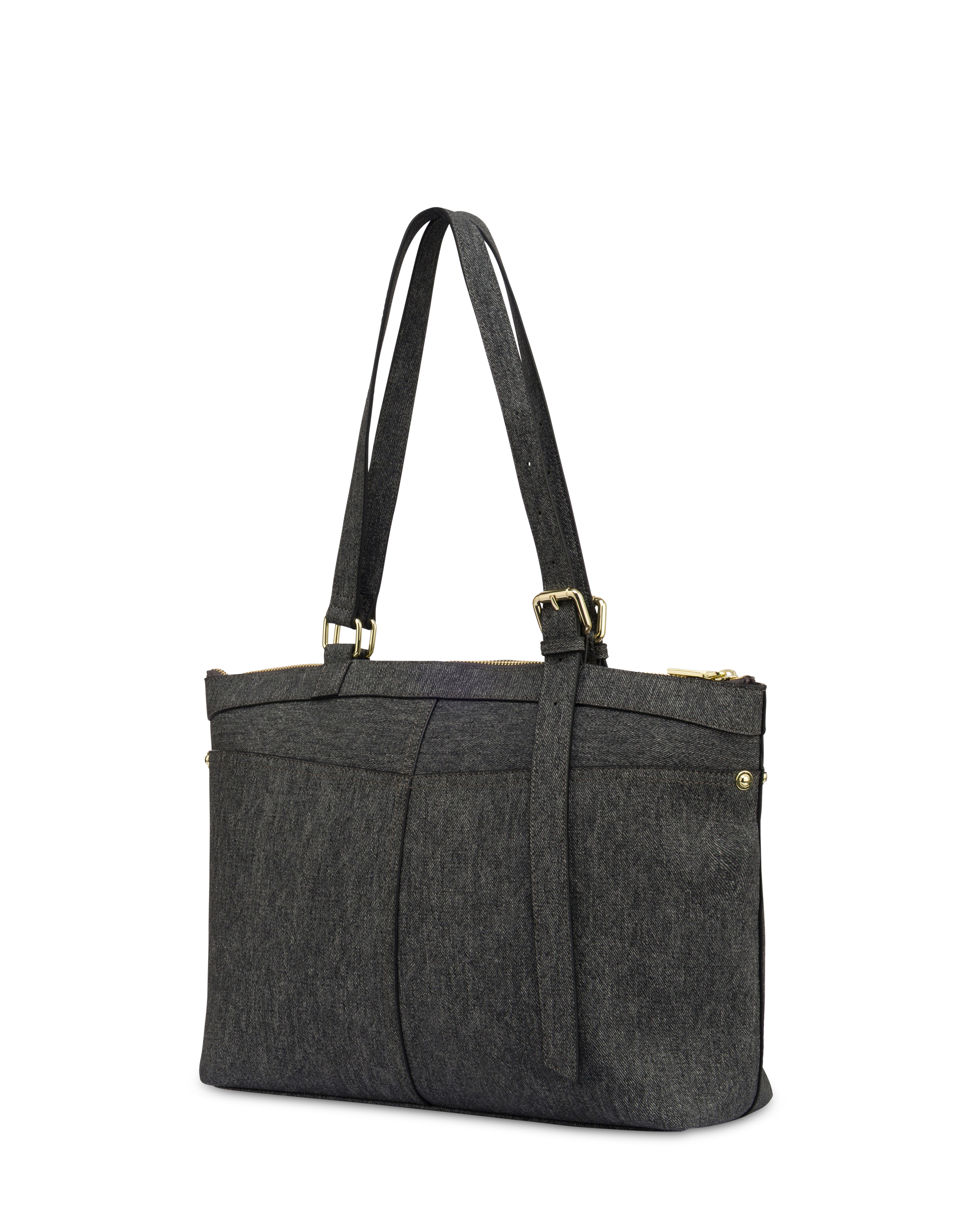 Borsa A Spalla Indigo In Denim Pu Grigio/nero