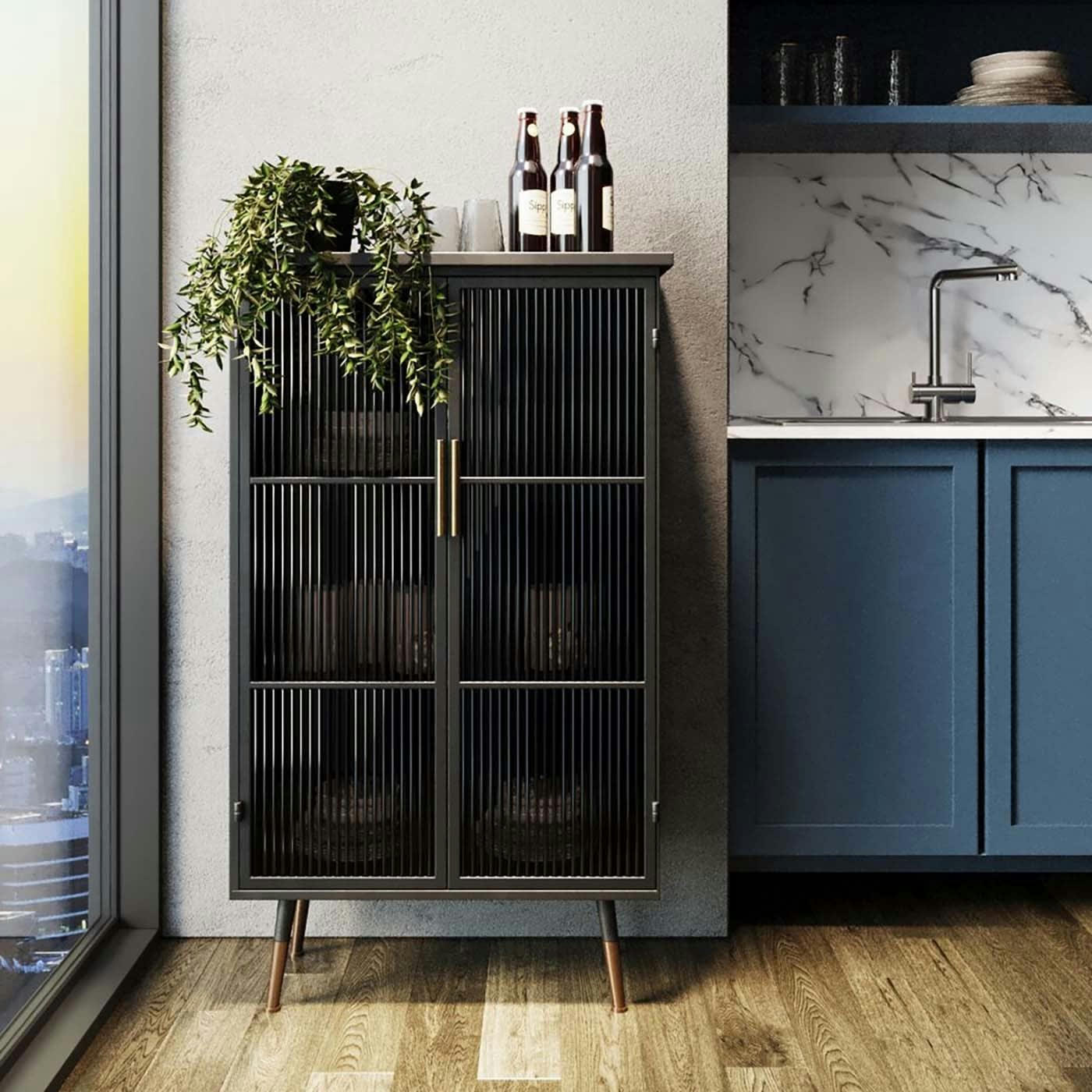 LA GOMERA - Vitrine industrielle 2 portes en acier et verre