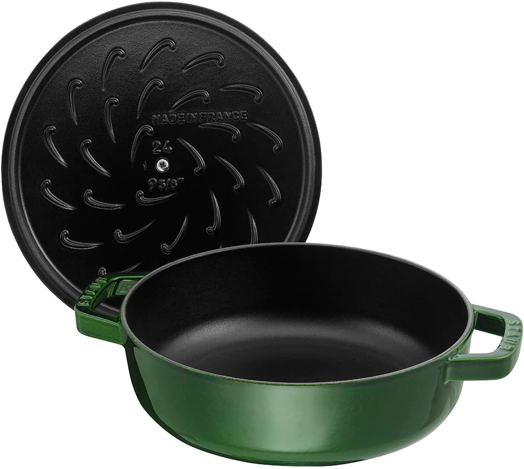 Staub Braiser 40511-478 Saute Pan, Basil Green, 11.0 inches (28 cm), Large, Both Handed, Enameled Pot, Shallow Type, Sukiyaki, Induction Compatible, Japanese Authentic Product