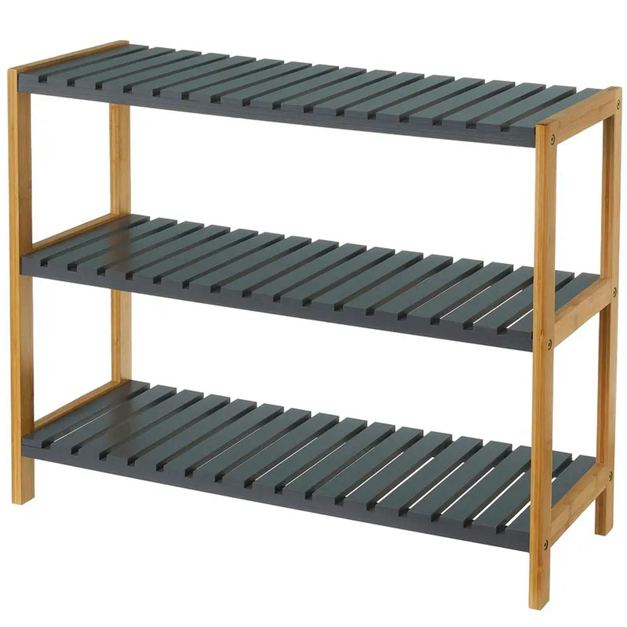 - Étagère à chaussures bambou étroite 3 niveaux grise
