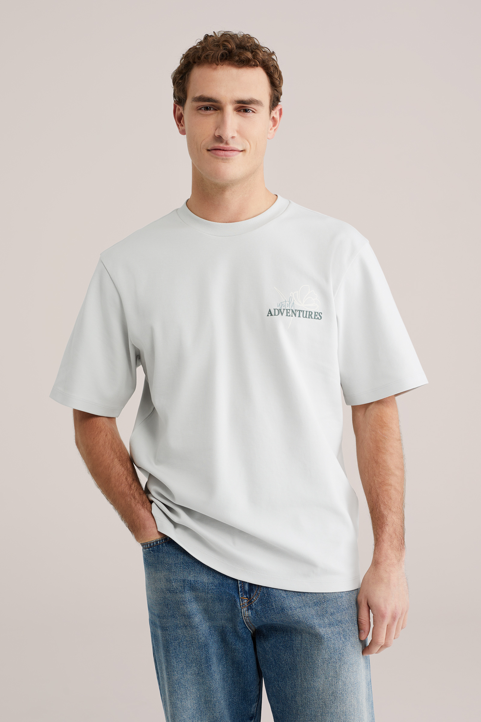 Heren heavyweight loose fit T-shirt met print