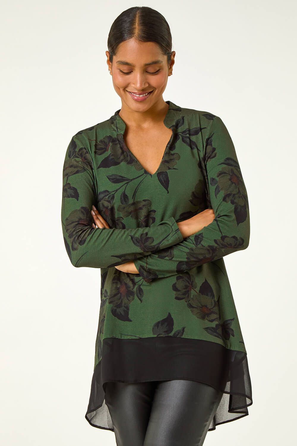 Roman Floral Chiffon Hem Blouse