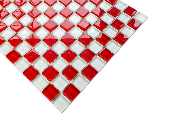 Mosaïque en verre sur filet pour salle de bain ou cuisine 30 cm x 30 cm - Red Cross