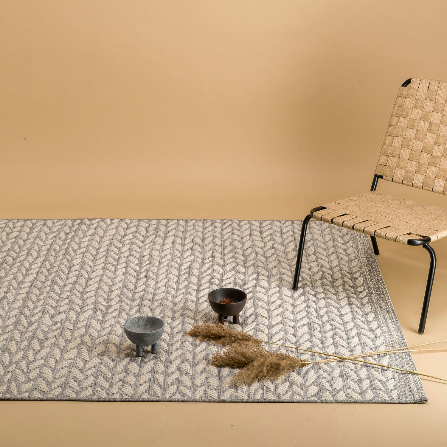 LEAVES - Tapis deco scandinave tressé gris 115x170, OEKO-TEX®