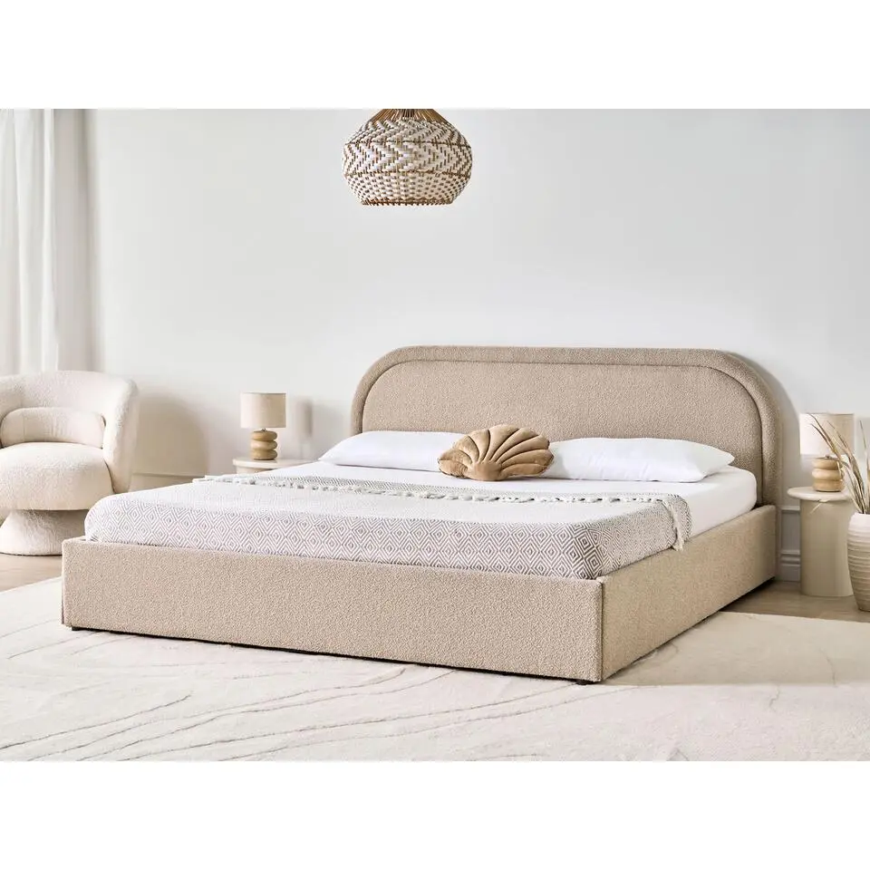 QUILLIEN - Bed met opbergruimte - Beige - 180 x 200 cm - Boucl&eacute;