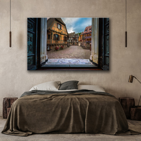 Feeby Obraz na płótnie, Widok na Stare Domy w Bawarii Vintage 60x40