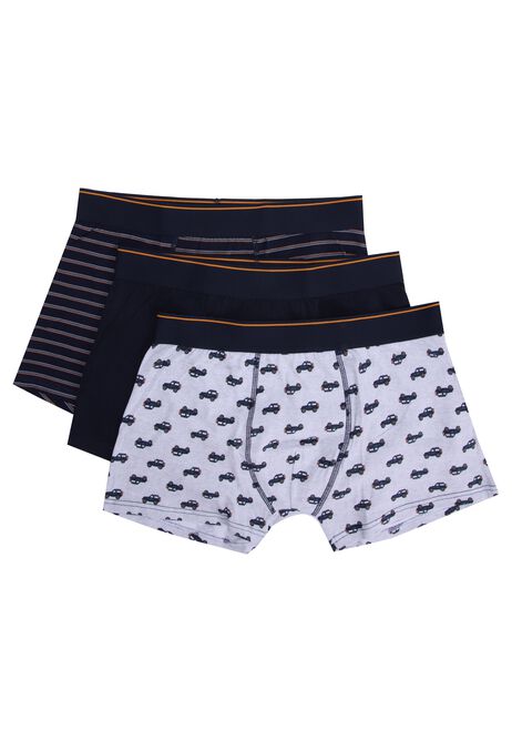 Mens 3pk Navy Car Print Hipster Stretch Trunks