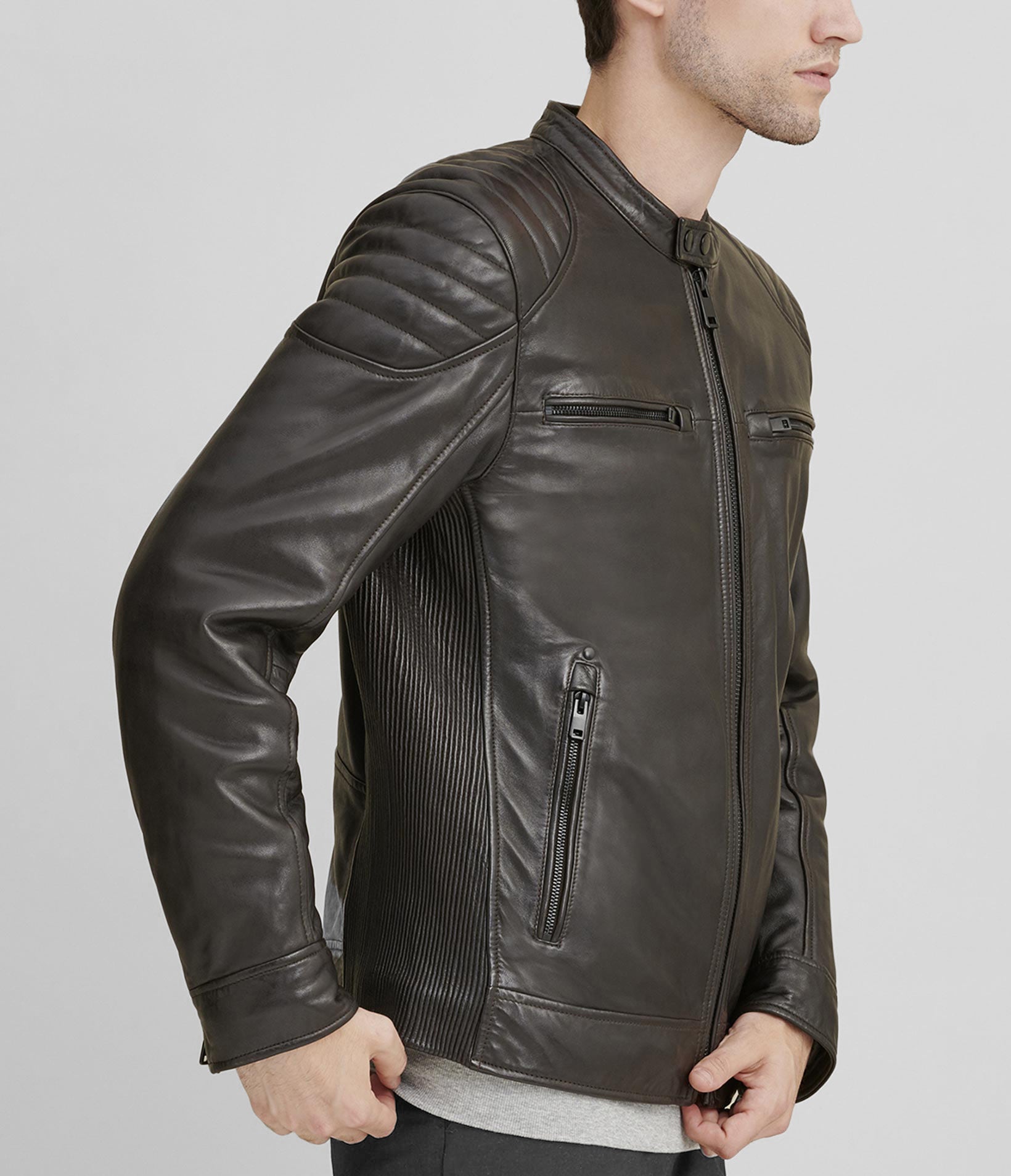 Rob Quilted Shoulder Leather Jacket