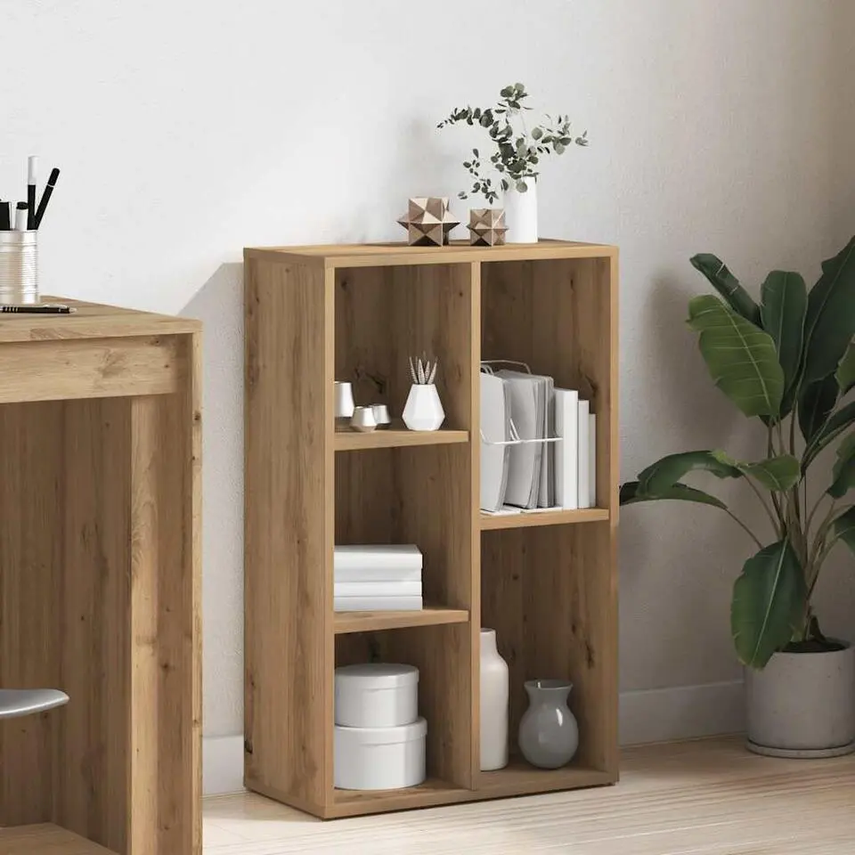vidaXL - Boekenkast met 5 vakken - Artisanaal eiken - Bewerkt hout - 50x25x80 cm
