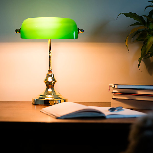 Lampe de table classique/lampe de notaire en laiton avec verre vert - Banker