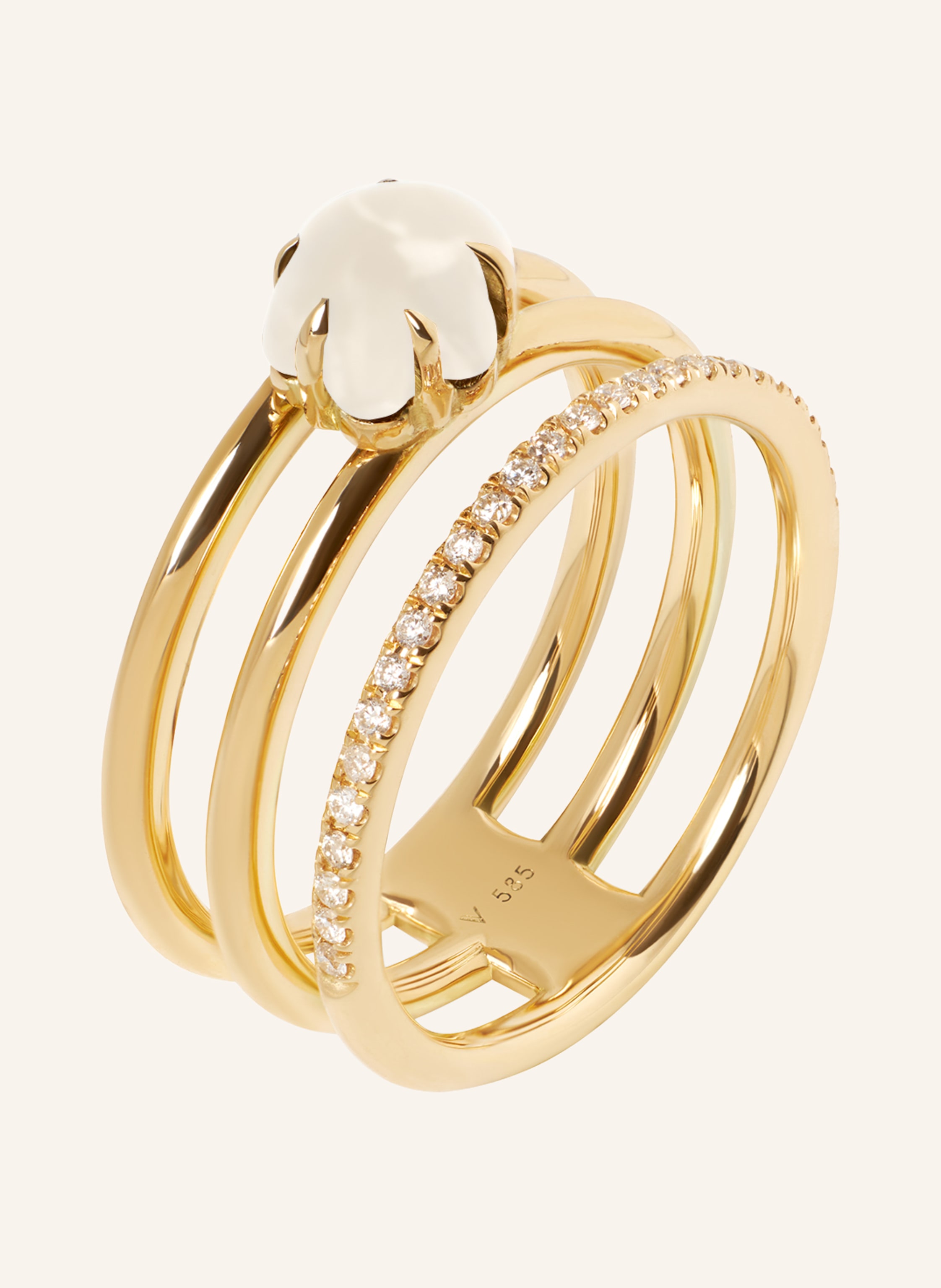VIERI Ring WOLKE MILCHQUARZ BRILLANT PAVÉ DREIREIHIG