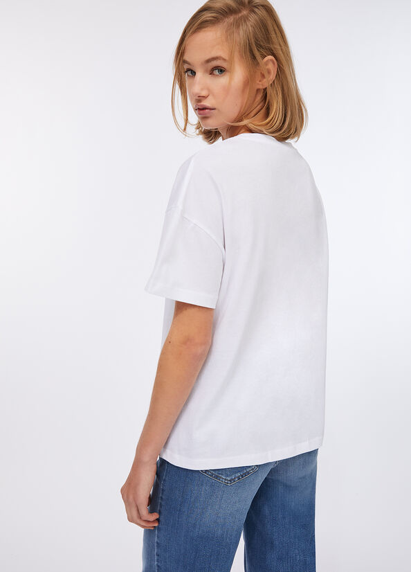 T-shirt con ricamo e strass