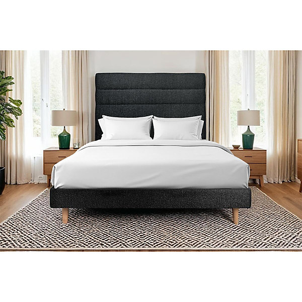 Lit avec tête de lit lignes bouclette et sommier kit- Lit en bois massif
