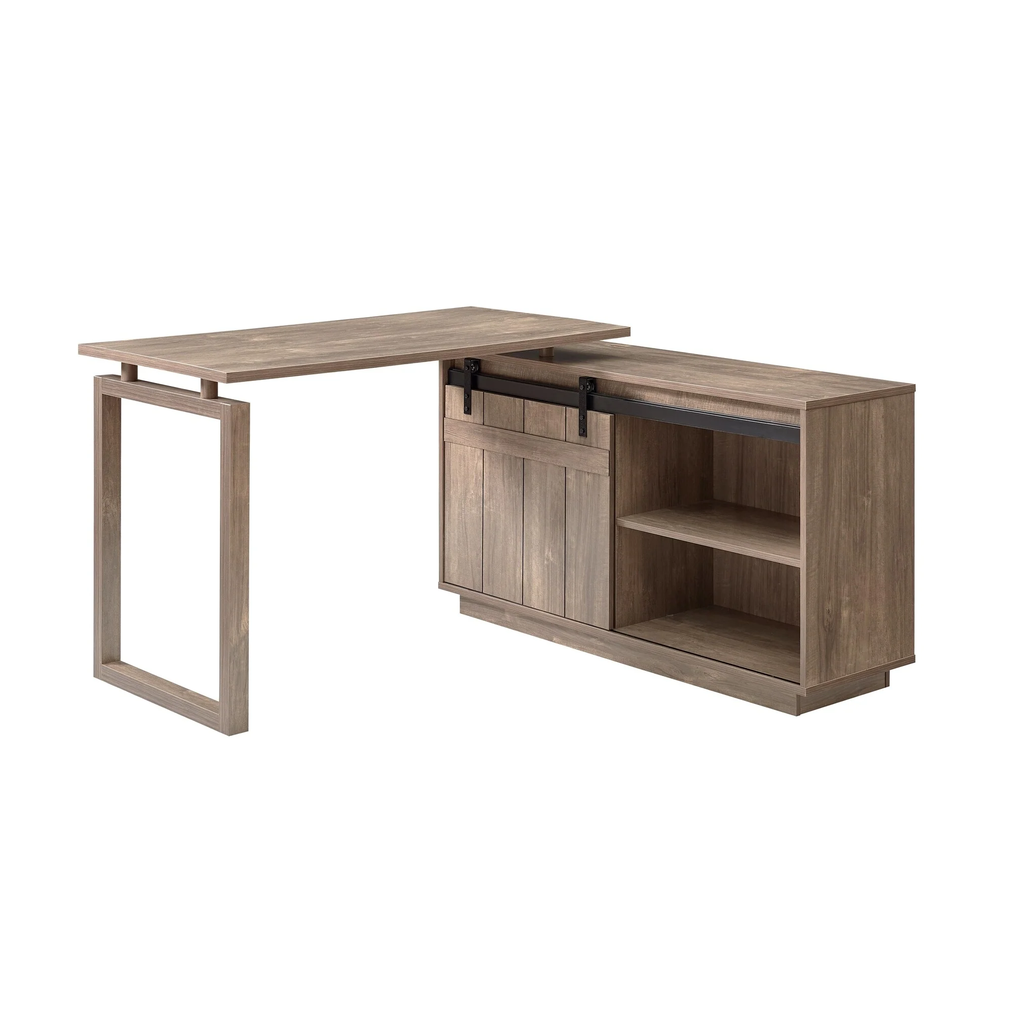 L-Shaped Home Office Desk with Storage Credenza