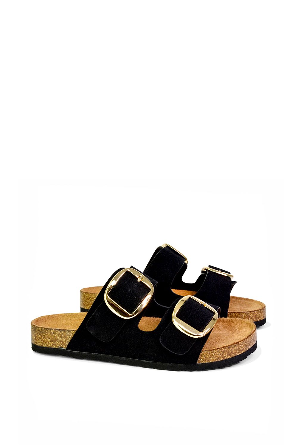 XY London Dolly' Slip On Slider Double Buckle Flat Sandals