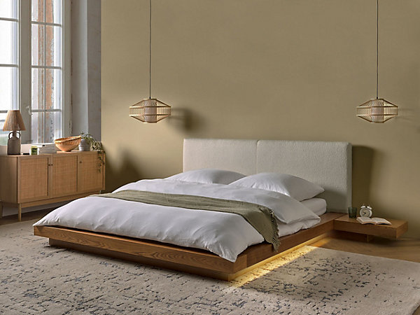 Lit avec LED Bouclé ZEN 160 x 200 cm LED Frêne naturel