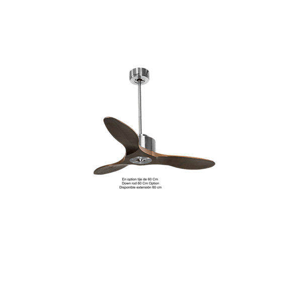 Modulo Regular Ring- Super destratificateur et ventilateur DC 106 cm chrome pales bois sombre sans Lumière15 à 20 m²