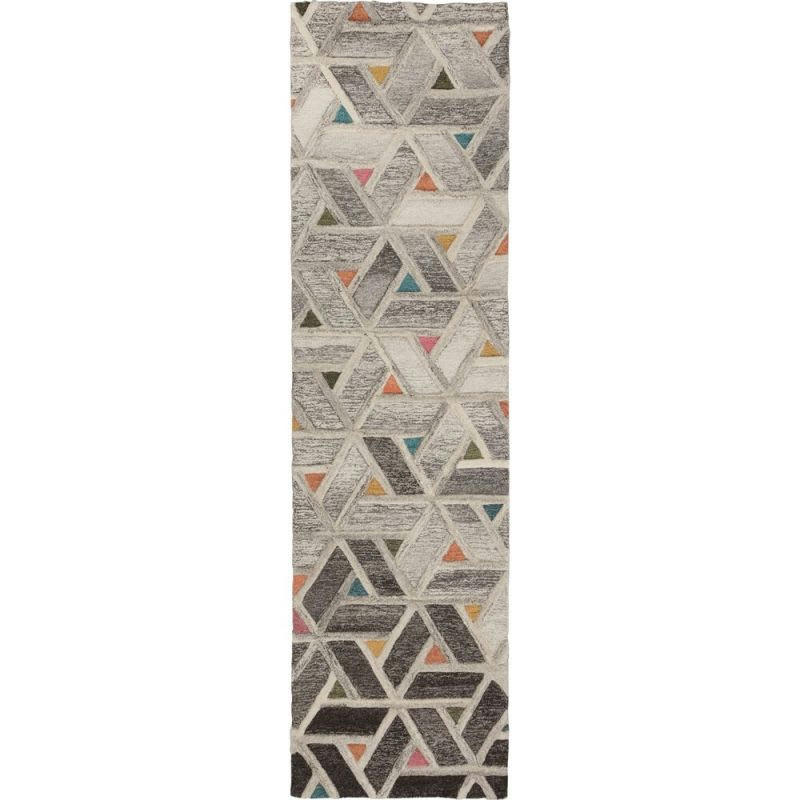 MODA - Tapis Pure laine Géométrique Multi Gris River 60 x 230