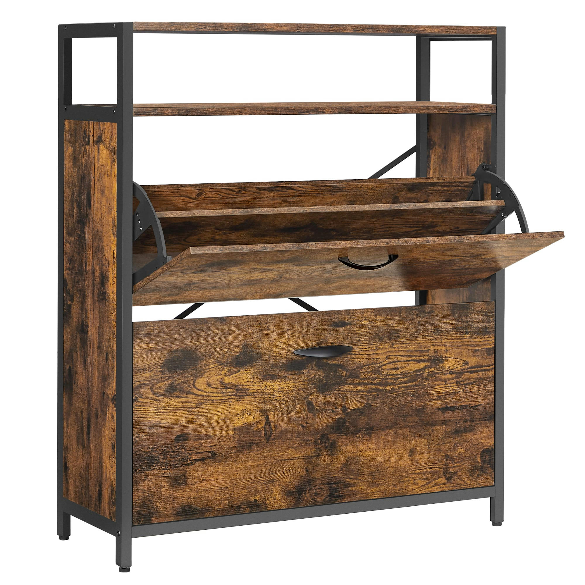 - Meuble à chaussures avec 2 abattants 10-16 paires marron rustique