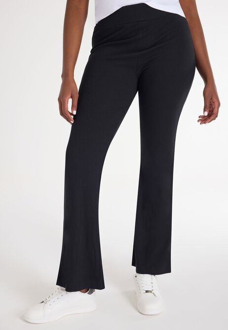 Womens Black Ribbed Flare Trousers