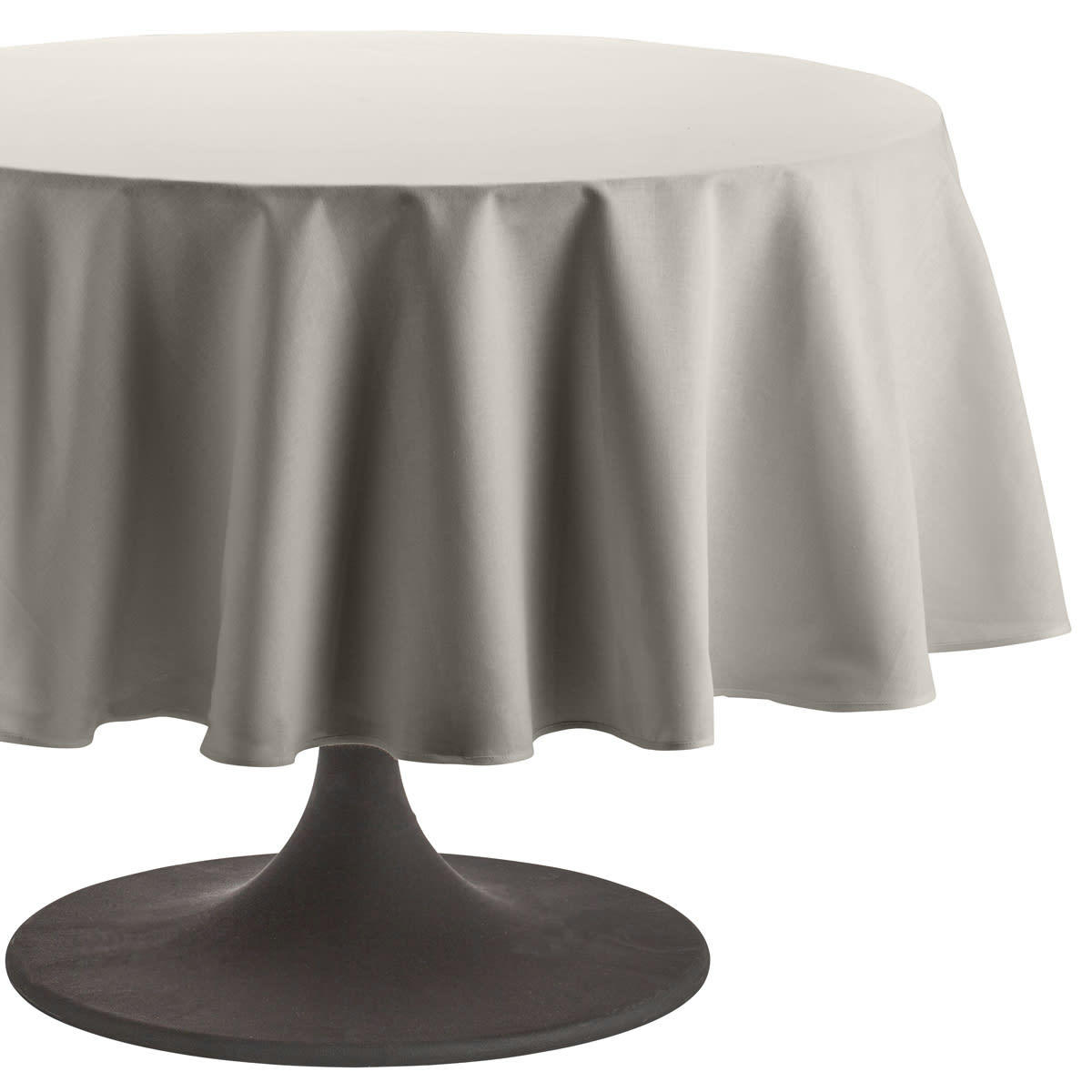 CAMBRAI - Nappe en coton ronde traitee teflon gris tourterelle 180x180